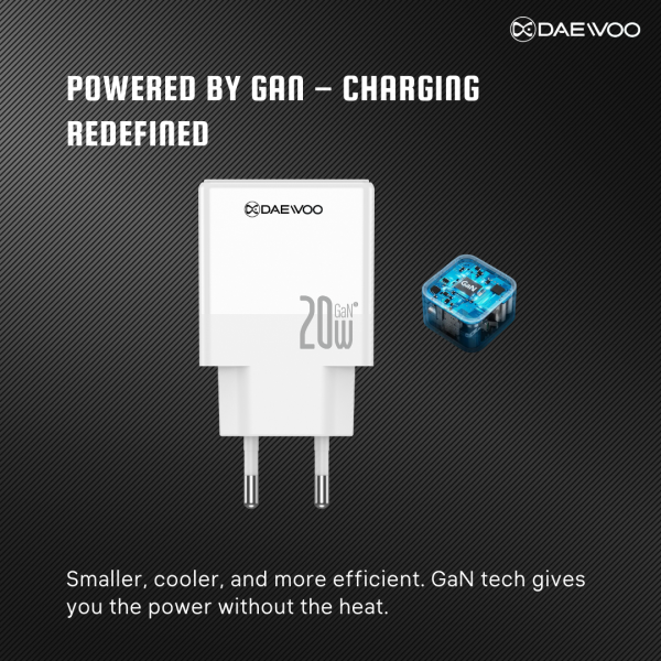 Daewoo VOLTX20 | Ultra-Slim Fast Charger | 20W Super Fast Charging | GaN Tech | USB-A & USB-C Outputs | Smart Protection | Global Compatibility - Image 2