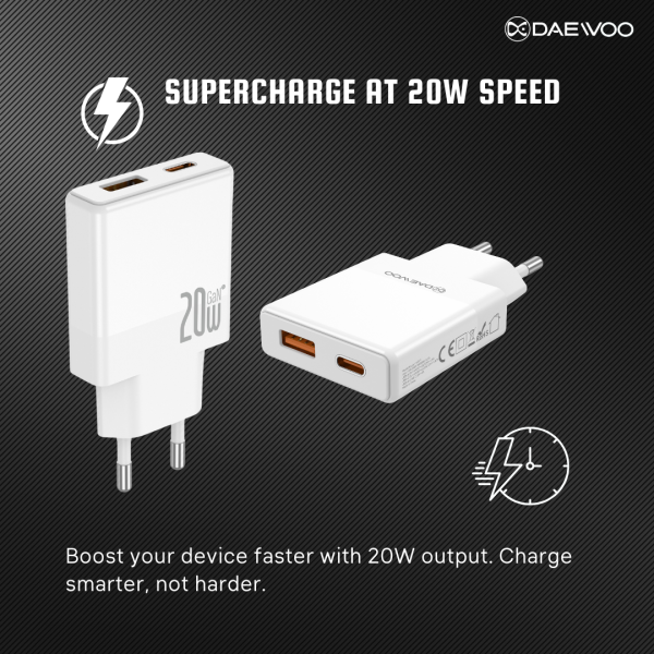 Daewoo VOLTX20 | Ultra-Slim Fast Charger | 20W Super Fast Charging | GaN Tech | USB-A & USB-C Outputs | Smart Protection | Global Compatibility - Image 3
