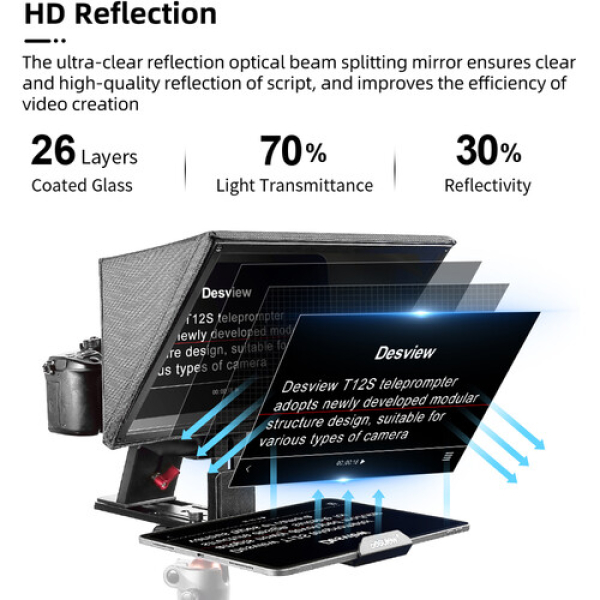 Desview T12S 12.9in Portable Teleprompter for Phone Tablets with Remote Control - Image 5