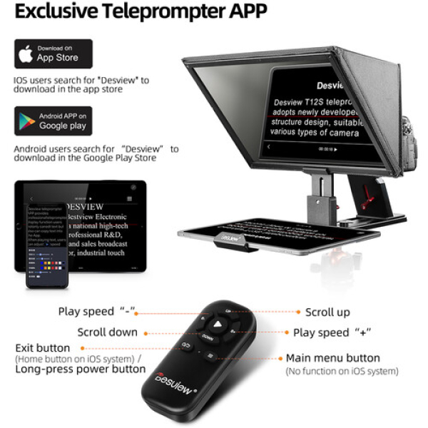Desview T12S 12.9in Portable Teleprompter for Phone Tablets with Remote Control - Image 7