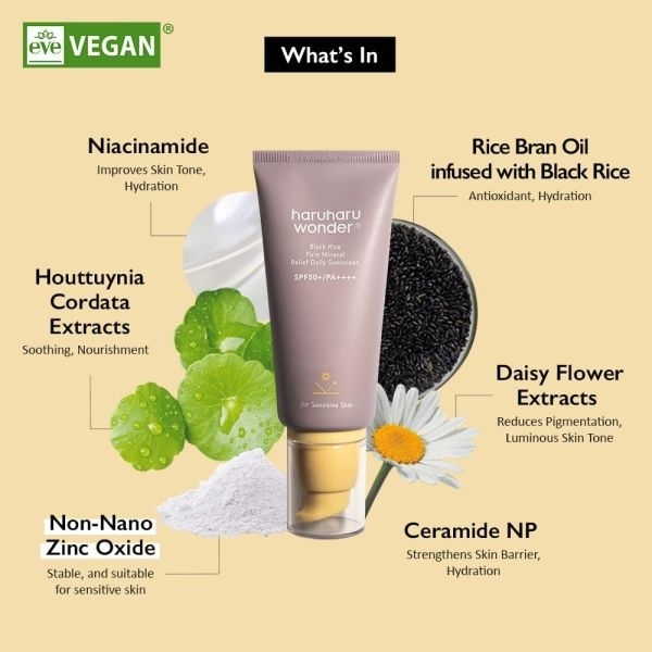Haruharu Wonder Black Rice Pure Mineral Relief Daily Sunscreen SPF50+ PA++++ 50ml - Image 3