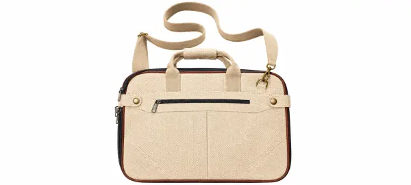 Hemp & Cotton Office Bag with Leather Accents - Multi-Compartment Laptop Briefcase - Handcrafted in Nepal - Eco-Friendly Professional Bag - Image 5