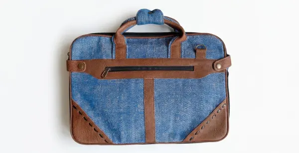 Hemp & Cotton Office Bag with Leather Accents - Multi-Compartment Laptop Briefcase - Handcrafted in Nepal - Eco-Friendly Professional Bag