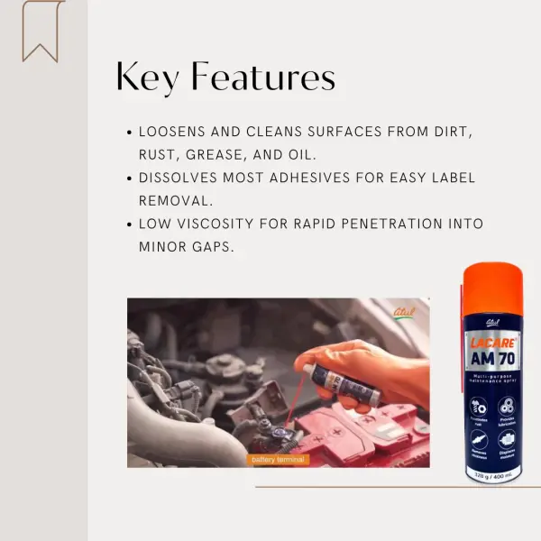 Lacare AM 70 Maintenance Spray | Multi-Purpose Lubricant | Rust & Corrosion Protection | Penetrating Oil for Jammed Parts | Non-Toxic Adhesive Remover | CFC-Free & RoHS Compliant - Image 3