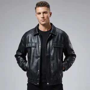 Men's Stylish Vintage Front Pocket Leather Jacket .