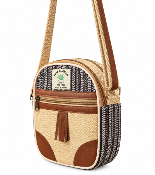 Nepal-Crafted Cotton & PU Leather Crossbody: Unisex Style & Durable Comfort - Image 2