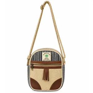 Nepal-Crafted Cotton & PU Leather Crossbody: Unisex Style & Durable Comfort