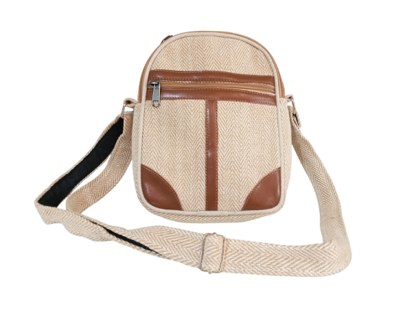 Nepal-Crafted Cotton & PU Leather Crossbody: Unisex Style & Durable Comfort - Image 5