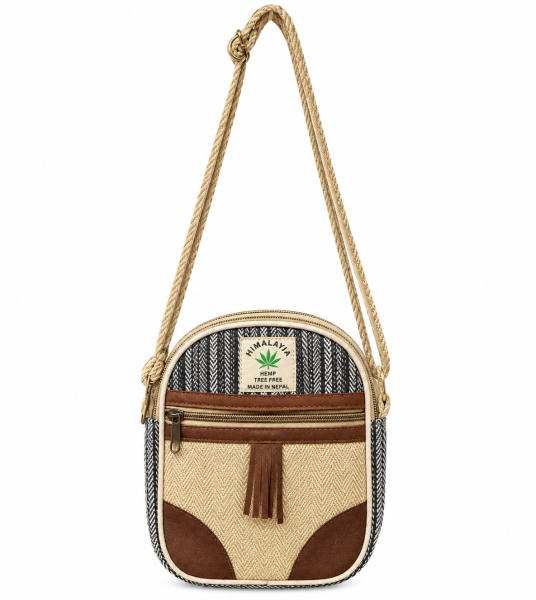 Nepal-Crafted Cotton & PU Leather Crossbody: Unisex Style & Durable Comfort