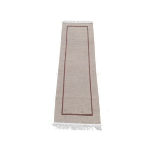 Nepali Handknotted Hemp & Wool Runner Rug 64x193 cm Beige Plain Border Style 60 Knots with Fringes