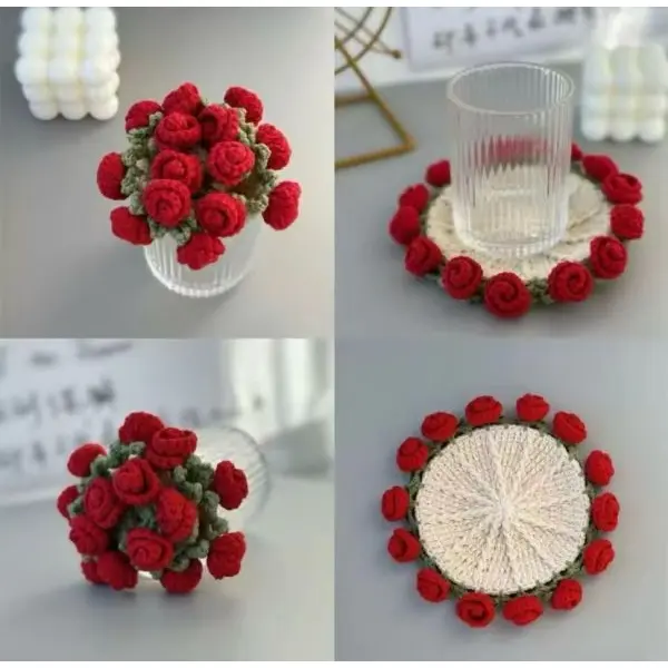 Handcrafted Crimson Rose Crochet Coaster - Image 4