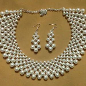 Beaded Pearl Layer Neckalce With Earring Set
