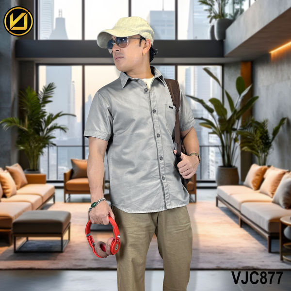 VIRJEANS (VJC877) Summer Cotton Half Shirt For Men- Light Grey - Image 5