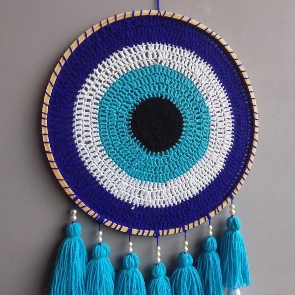 Blue White Dream Catcher Wall Hanging Handmade Boho Home Decor - Image 2