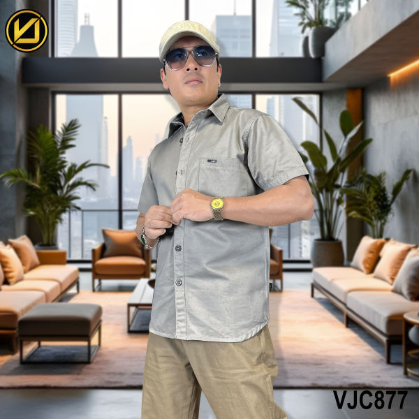 VIRJEANS (VJC877) Summer Cotton Half Shirt For Men- Light Grey - Image 2