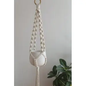 The Artified Store's Handmade Macrame Plant Hanger / Hanging | Flower Pot/ Succulent Holder | Ivory | Pack of 1 | Flower Pot Not Included