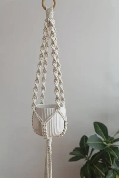 The Artified Store's Handmade Macrame Plant Hanger / Hanging | Flower Pot/ Succulent Holder | Ivory | Pack of 1 | Flower Pot Not Included