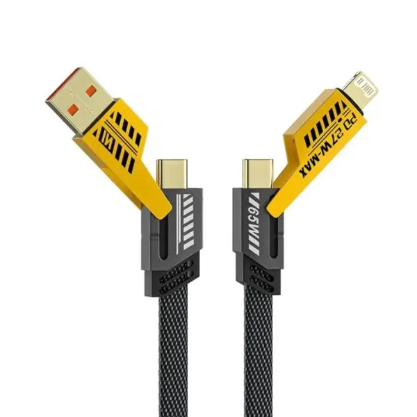 4 in 1 Fast Charging Cable Dual Type C PD 27W 65W Nylon Braided Cable | Flat Braided Charging Cable with Velcro Multi Charging Cable Combo Type - Image 3