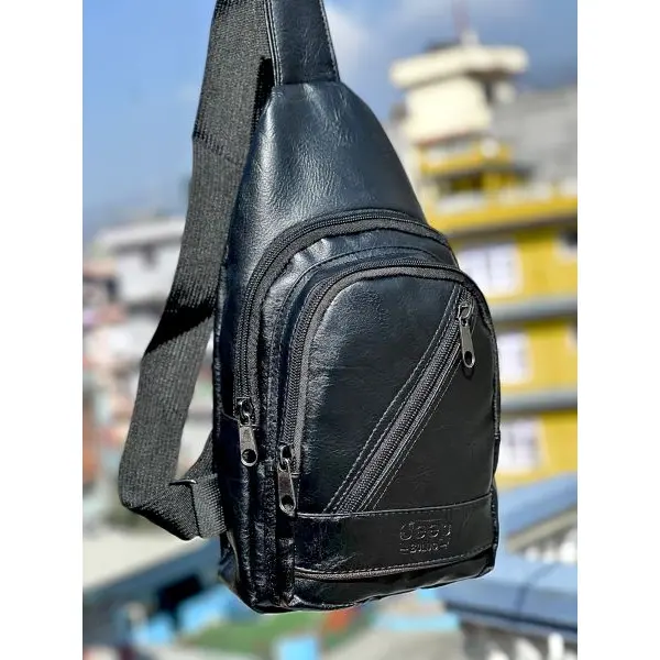 Men Crossbody Bag/PU Leather Black|Fashion Premium Leather Crossbody Bag With Zippered - Image 3