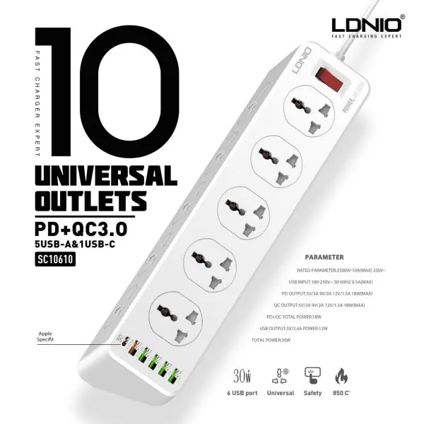 Ldnio Sc10610 2500w 10sockets + Typec Pd Multiplug - Image 2