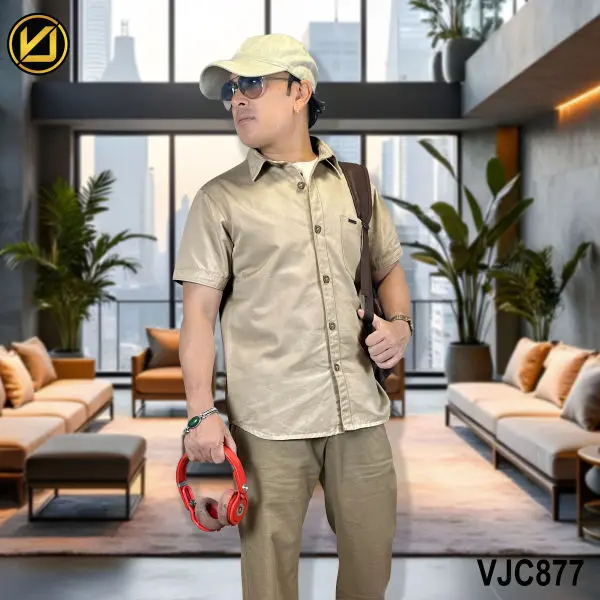VIRJEANS (VJC877) Summer Cotton Half Shirt For Men- Cream - Image 5