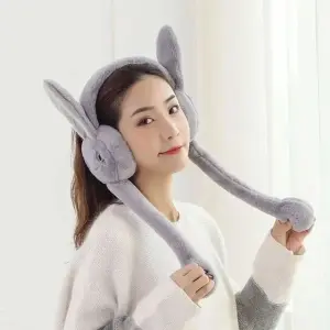 Soft Headband Fluffy Rabbit Ears Moving Ears Plush Earmuffs Warm Earmuffs