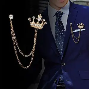 Crown Double Chain Brooch For Gentleman's Essentials Premium Product