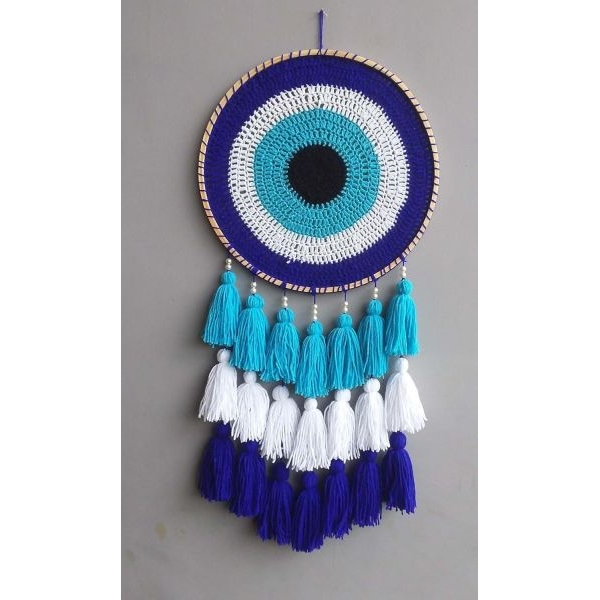 Blue White Dream Catcher Wall Hanging Handmade Boho Home Decor - Image 5
