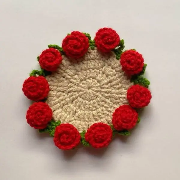 Handcrafted Crimson Rose Crochet Coaster - Image 3
