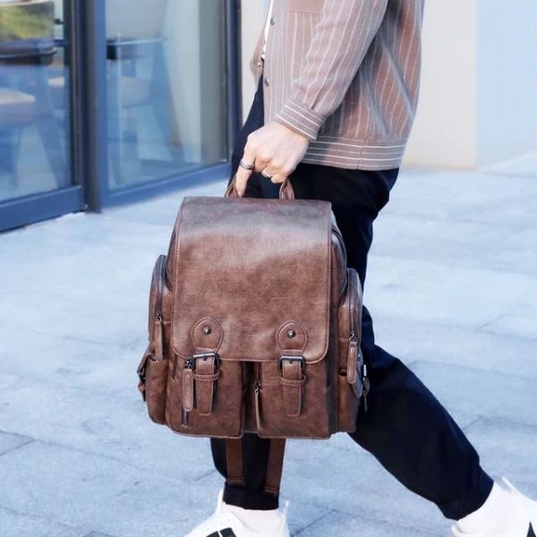 Genuine Solid PU Leather Large Capacity Backpack For Unisex Casual PU Leather Bag For Travelling And Official Purpose - Image 2