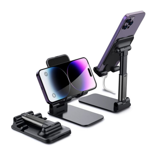 Adjustable Foldable Mobile Stand for Phones, Universal Compatibility, Anti-Slip, Portable Desk/Tabletop Holder with Charging Port