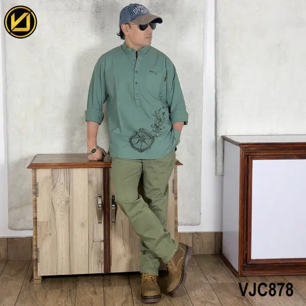 VIRJEANS (VJC878) Linen Stretchable Kurta Shirt For Men-Seafoam Green - Image 5