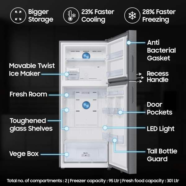 SAMSUNG 350 Litres Bespoke 5 In 1 Convertible AI WiFI Double Door Refrigerator RT38DG5A6BS8HL - Image 3