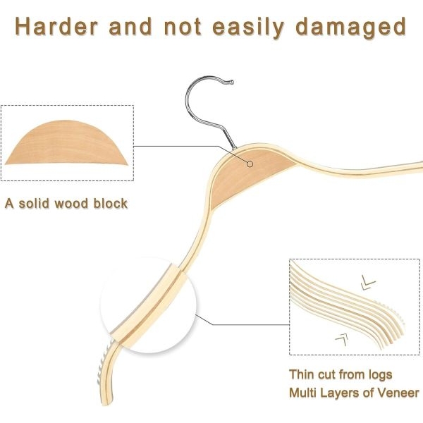 Set of 3 Relaxdays Wooden Clothes Hangers, Anti-Slip Slats, 360° Swivel Hooks, Wardrobe Organisers, 40 cm, Natural - Image 5