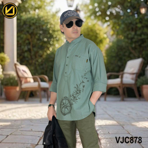 VIRJEANS (VJC878) Linen Stretchable Kurta Shirt For Men-Seafoam  Green