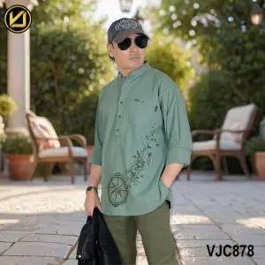 VIRJEANS (VJC878) Linen Stretchable Kurta Shirt For Men-Seafoam  Green