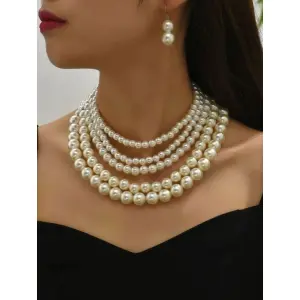 5 Layer Pearl Necklace with Earring