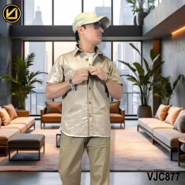 VIRJEANS (VJC877) Summer Cotton Half Shirt For Men- Cream - Image 4