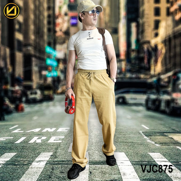 VIRJEANS (VJC875) Stretchable Linen Summer Trouser For Men- Khaki - Image 2