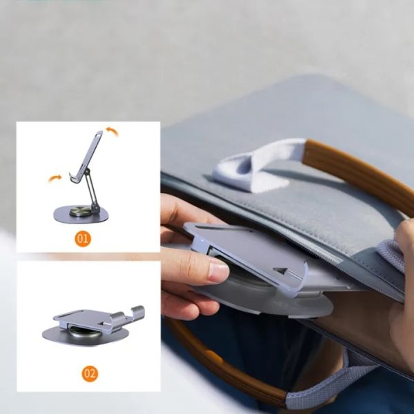 Mobile Phone stand for Desk/Bed, 360 Degree Rotating, adjustable Foldable Cell Phone Holder, Aluminum Office Desk - Image 4