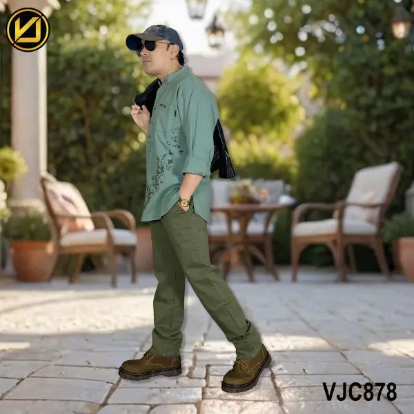 VIRJEANS (VJC878) Linen Stretchable Kurta Shirt For Men-Seafoam Green - Image 4