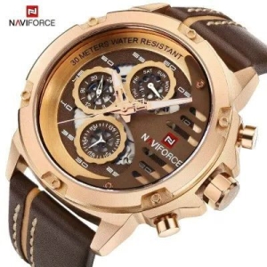 NAVIFORCE NF9110 Luxury Fashion Chronograph Analog Matte Finish Watch For Men - Golden | Naviforce Matte Golden Case Casual Watch For Men
