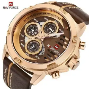 NAVIFORCE NF9110 Luxury Fashion Chronograph Analog Matte Finish Watch For Men - Golden | Naviforce Matte Golden Case Casual Watch For Men
