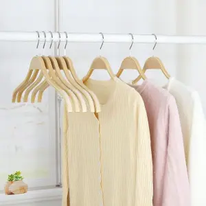 Set of 3 Relaxdays Wooden Clothes Hangers, Anti-Slip Slats, 360° Swivel Hooks, Wardrobe Organisers, 40 cm, Natural