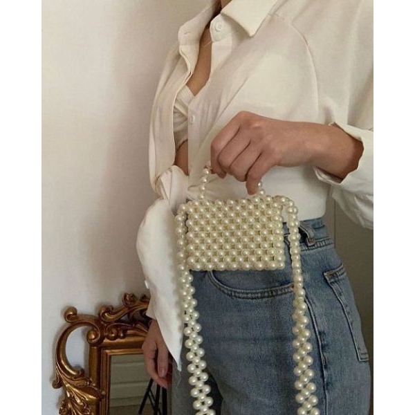 Pearl Beaded Bag Fashion Handbag Women's Evening Clutch Shiny Jewelry Embellished Purse - Image 2