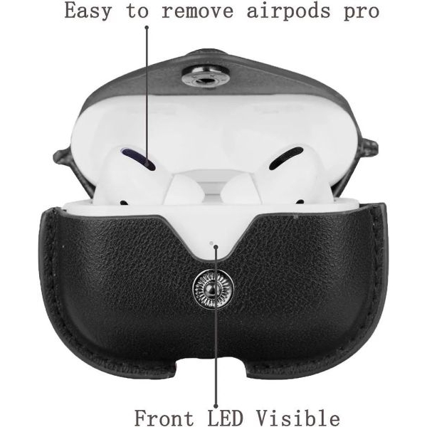 AirPods Pro Case Cover |Leather Protective Case With Button Lock &  Metal Lock Keychain - Image 2