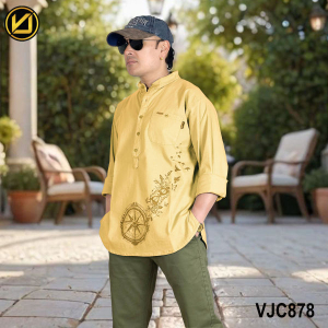 VIRJEANS (VJC878) Linen Stretchable Kurta Shirt For Men-Yellow