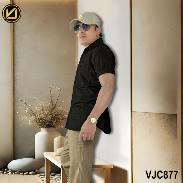 VIRJEANS (VJC877) Summer Cotton Half Shirt For Men- Black - Image 4