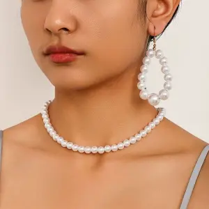 Beaded Pearl Necklace and Earring Set