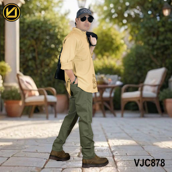VIRJEANS (VJC878) Linen Stretchable Kurta Shirt For Men-Yellow - Image 2